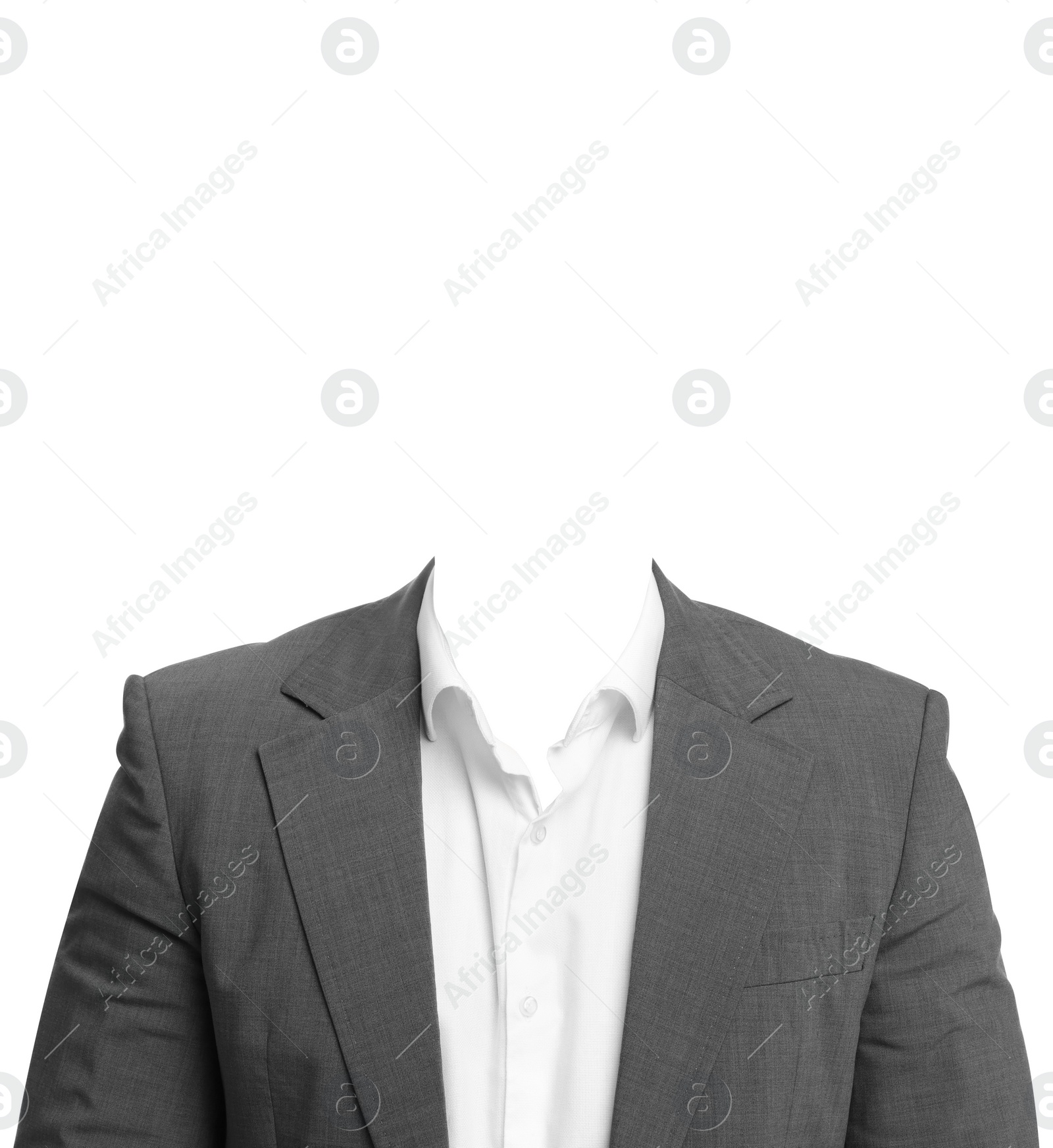 Image of Outfit replacement template for passport photo or other documents. Formal wear isolated on white