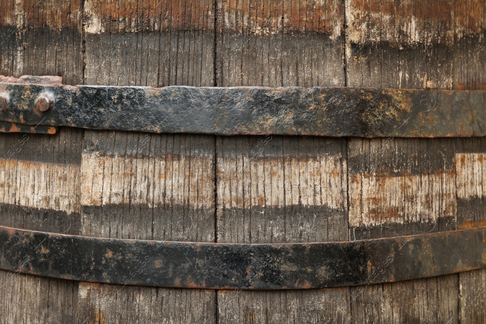 Photo of Traditional wooden barrel as background, closeup. Wine making