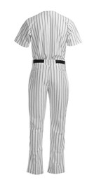 Photo of Striped baseball uniform isolated on white, back view