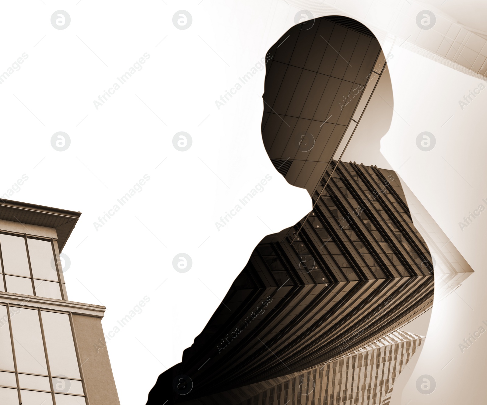 Image of Double exposure of businesswoman and cityscape with office buildings