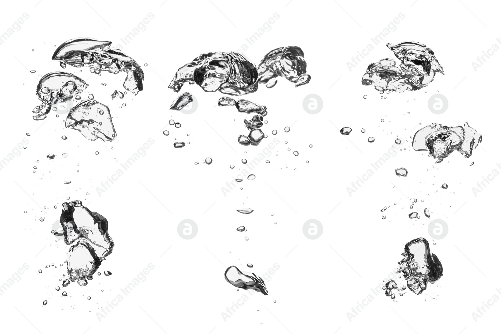 Image of Collage with air bubbles in water on white background