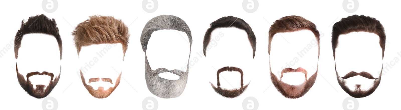 Image of Different hairstyles with beards and mustaches isolated on white, set