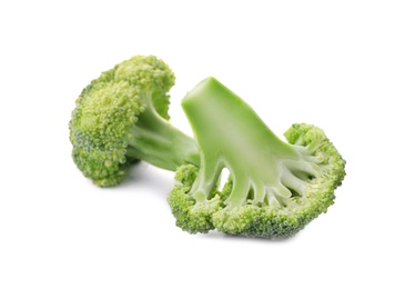 Photo of Fresh green broccoli on white background. Organic food