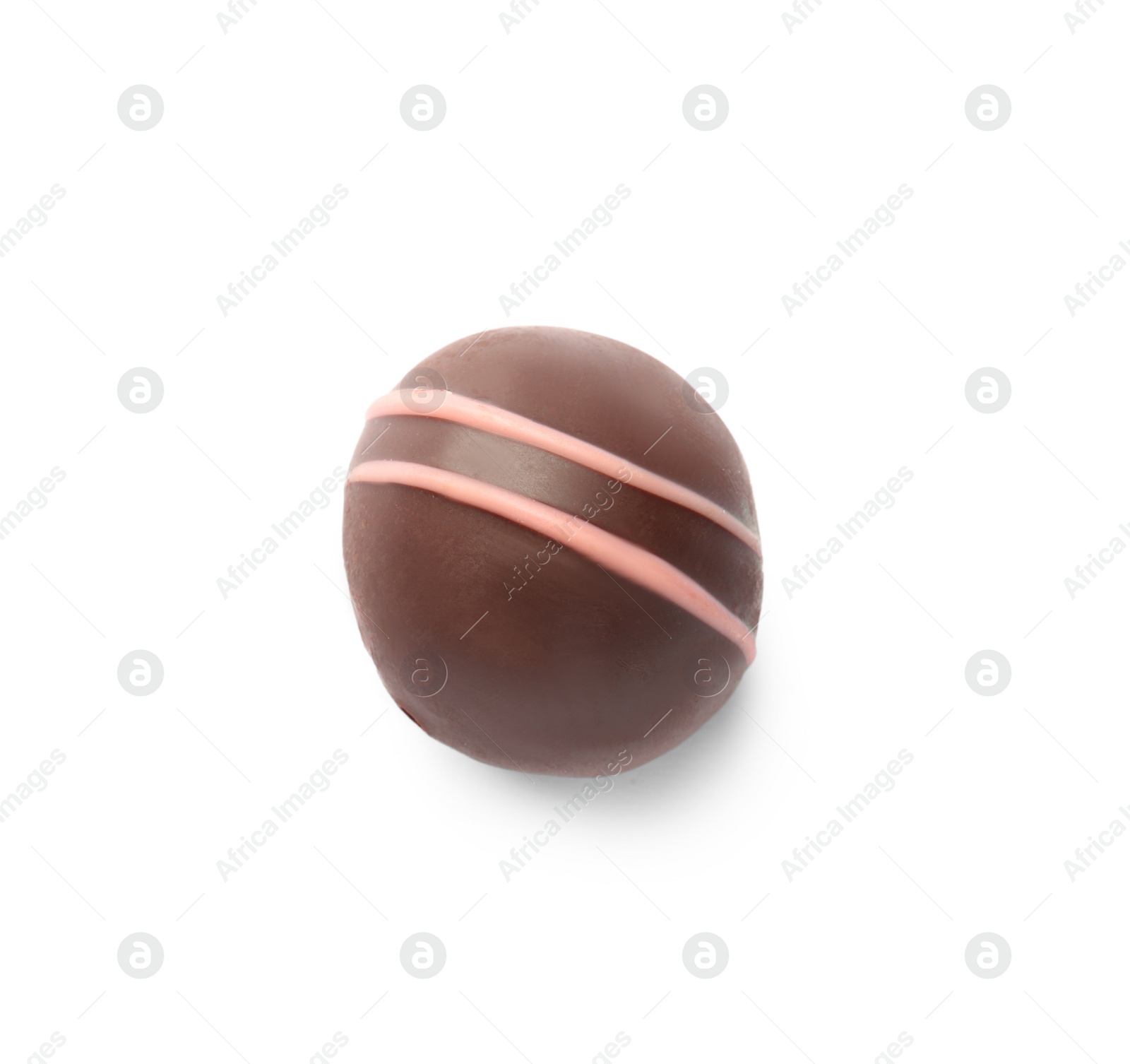 Photo of Delicious chocolate candy on white background, top view