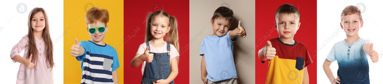 Image of Collage with photos of kids showing thumbs up on different color backgrounds