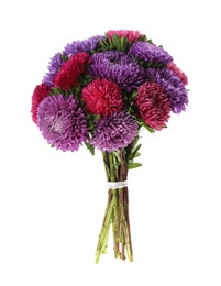 Photo of Bouquet of beautiful asters isolated on white.  Autumn flowers