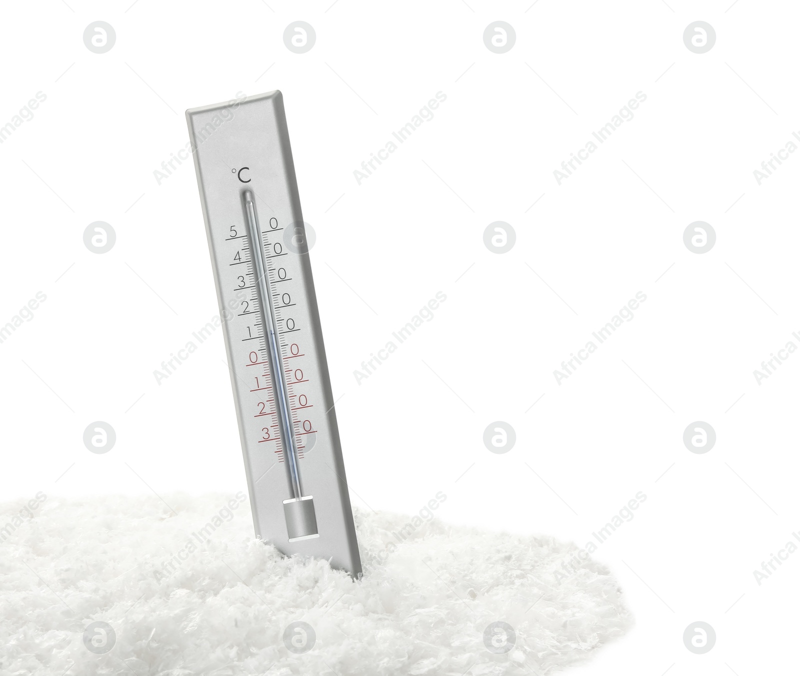 Photo of Weather thermometer in snow against white background