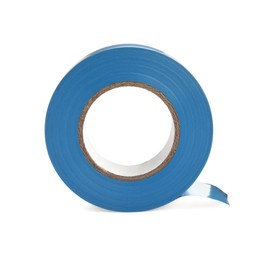 Photo of Reel of light blue insulating tape isolated on white