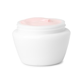 Jar of body cream on white background