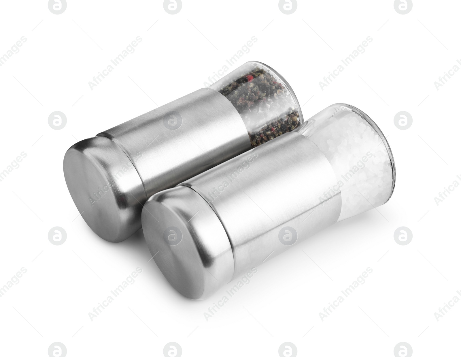 Photo of Salt and pepper shakers isolated on white