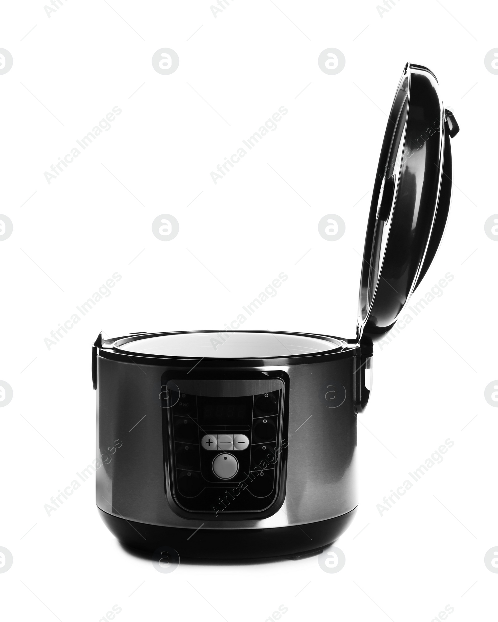 Photo of New modern multi cooker on white background