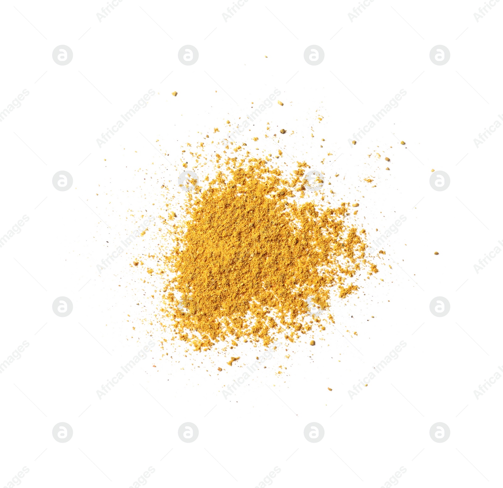 Photo of Dry curry powder isolated on white, top view