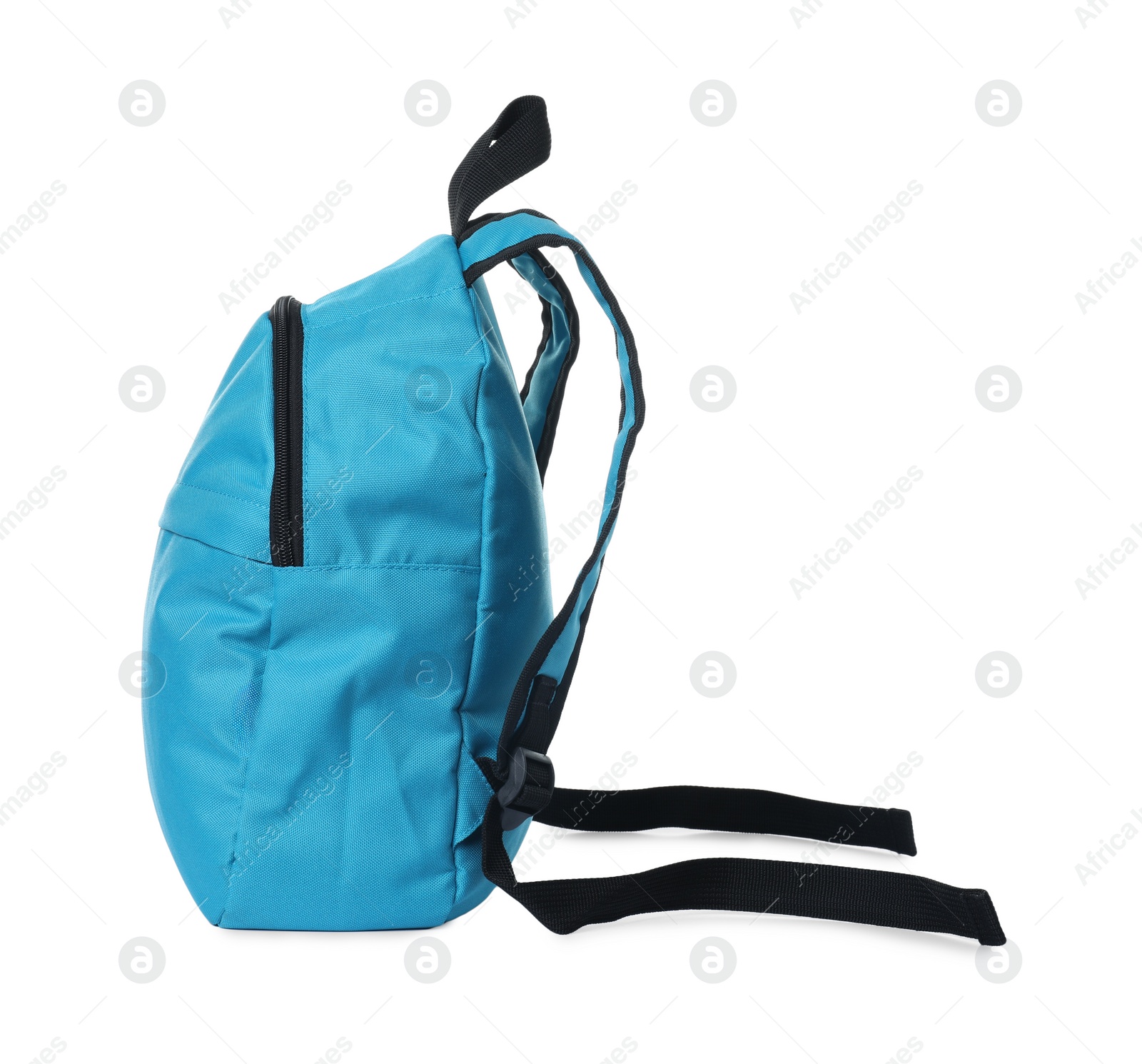 Photo of Stylish light blue backpack on white background