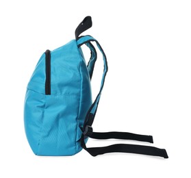Stylish light blue backpack on white background