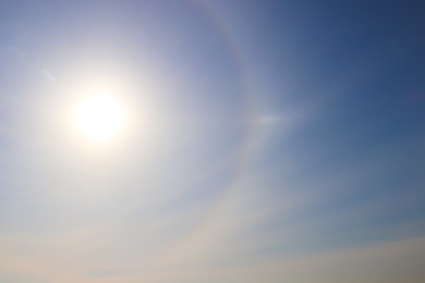 Beautiful view of sun halo in blue sky outdoors