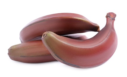 Tasty red baby bananas on white background