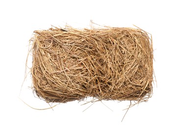 Photo of Small dried hay bale on white background, top view