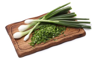 Whole and chopped green onion isolated on white