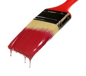 Photo of Brush with red paint on white background