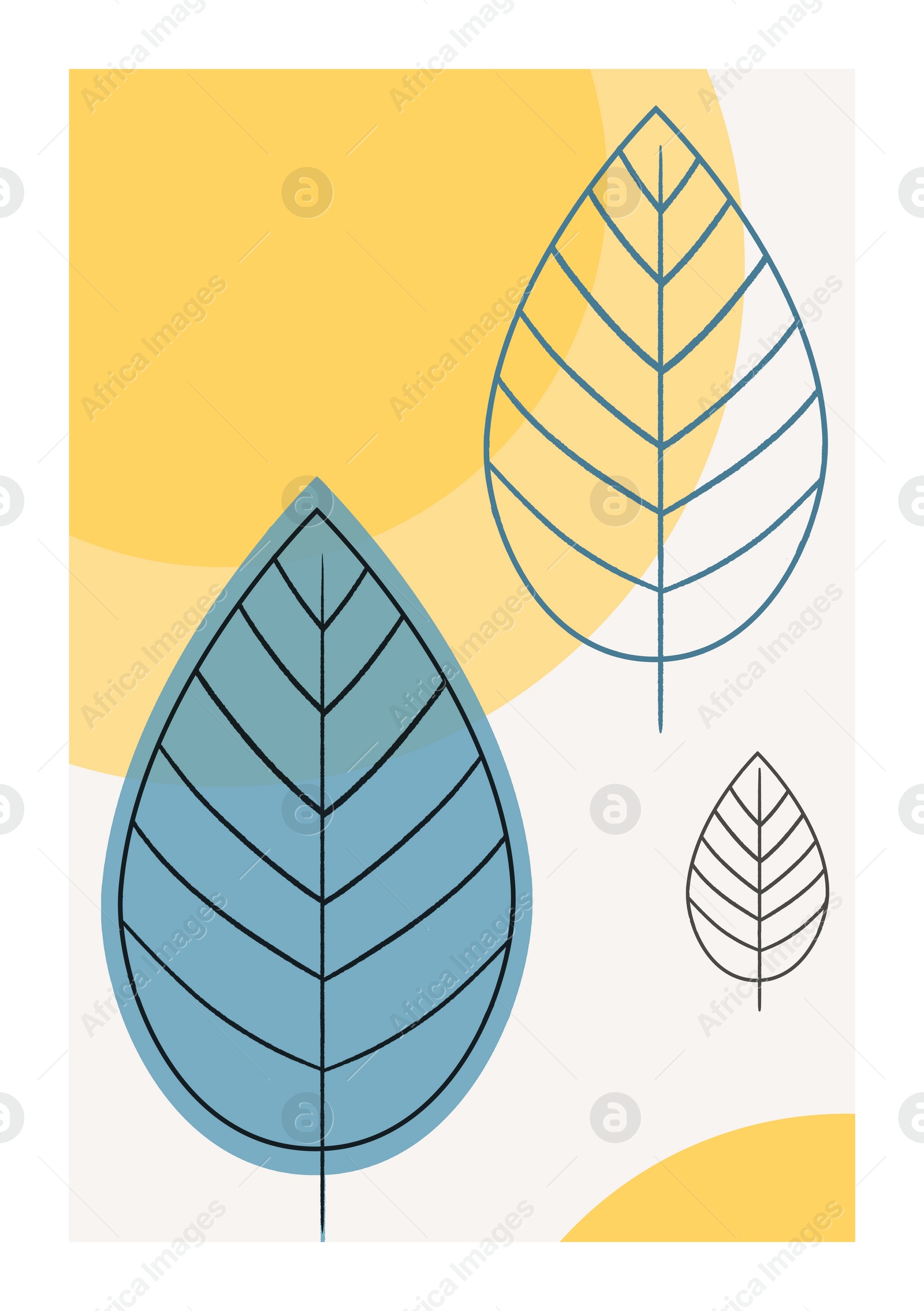 Illustration of Beautiful image with leaves and yellow shapes