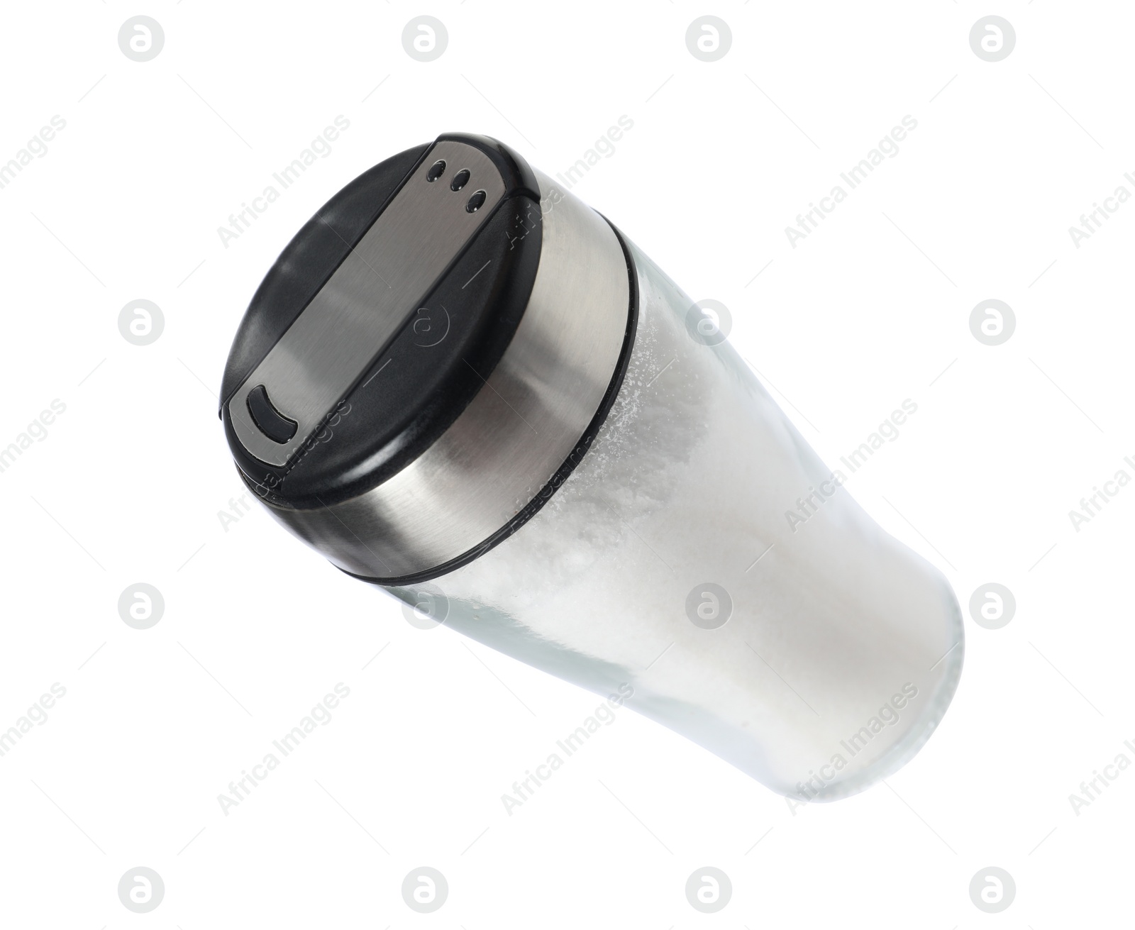 Photo of One shaker with salt isolated on white