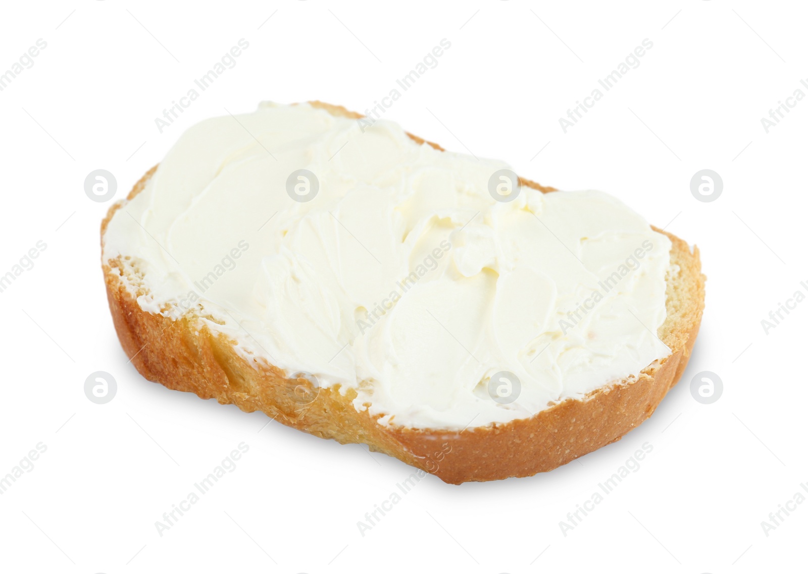 Photo of Bread with cream cheese isolated on white