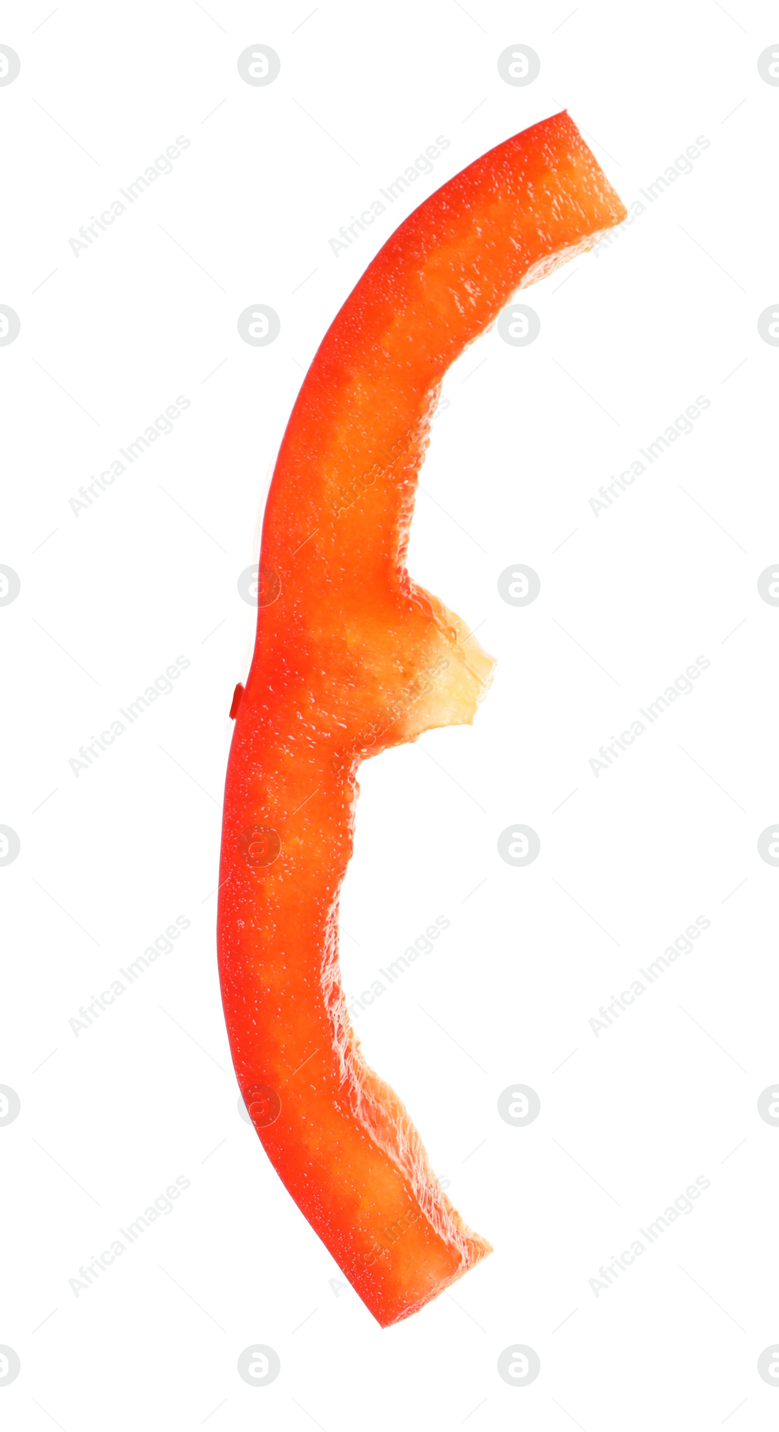 Photo of Slice of ripe red bell pepper on white background