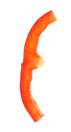 Slice of ripe red bell pepper on white background