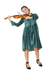 Beautiful woman playing violin on white background