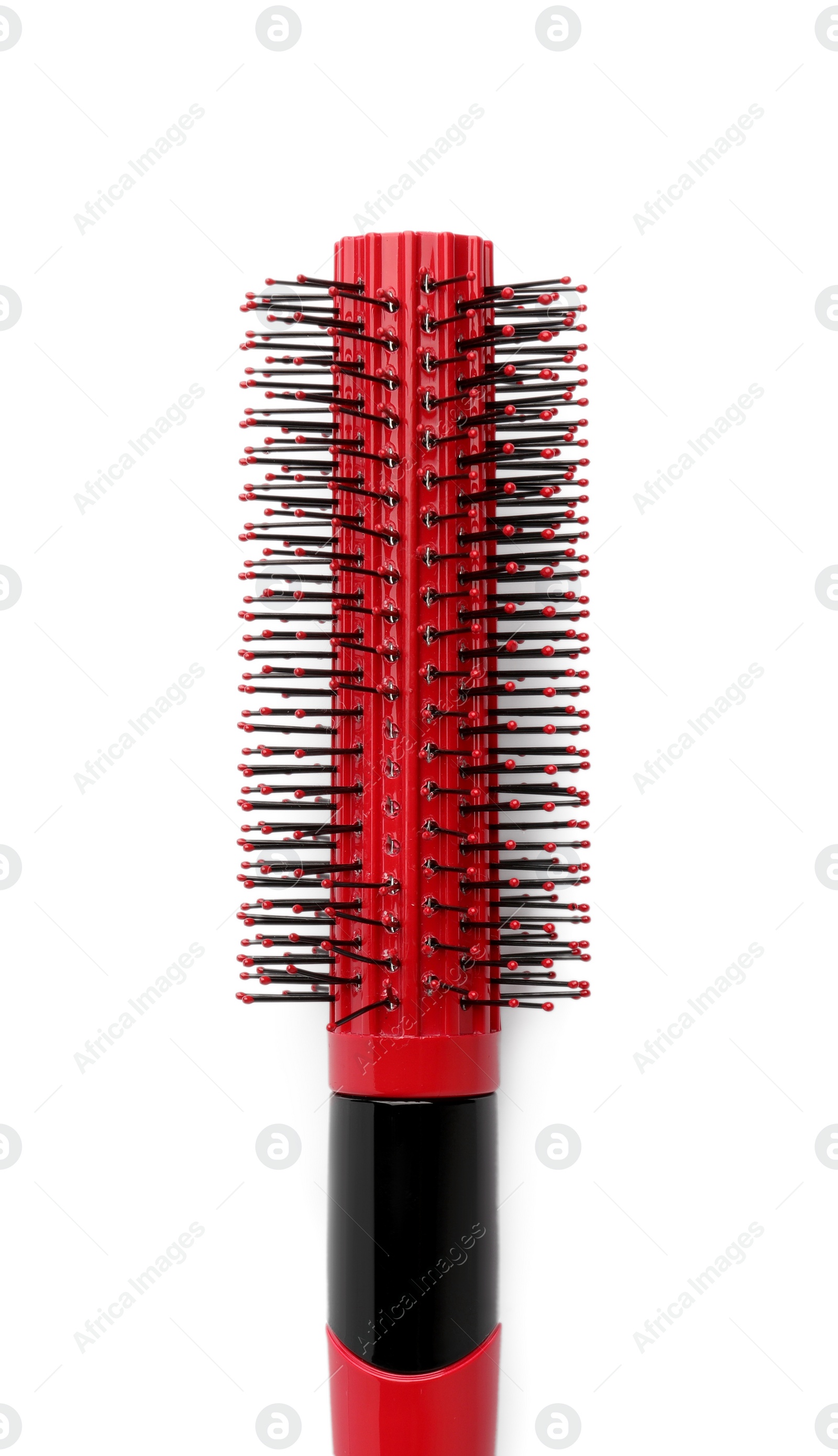 Photo of Plastic round hair brush isolated on white, top view