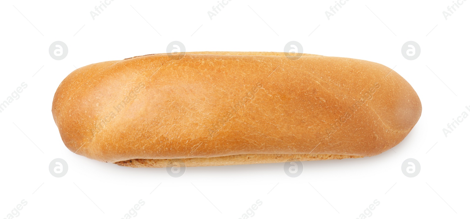 Photo of One fresh hot dog bun isolated on white, top view