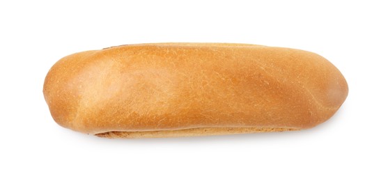 One fresh hot dog bun isolated on white, top view