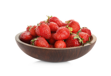 Ripe strawberries in bowl isolated on white