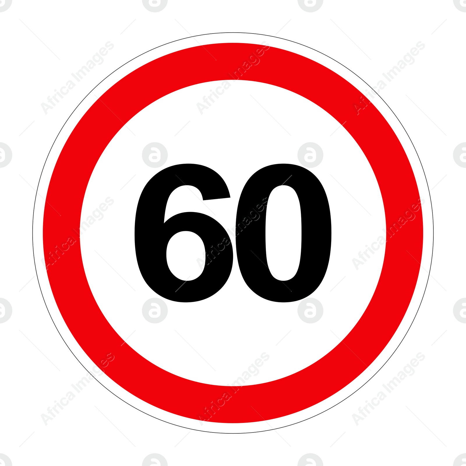 Illustration of Road sign MAXIMUM SPEED 60 on white background, illustration 