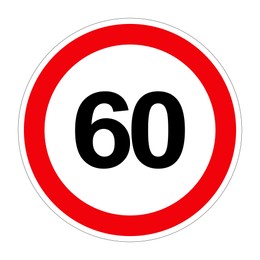 Road sign MAXIMUM SPEED 60 on white background, illustration 