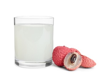 Photo of Freshly made lychee juice on white background