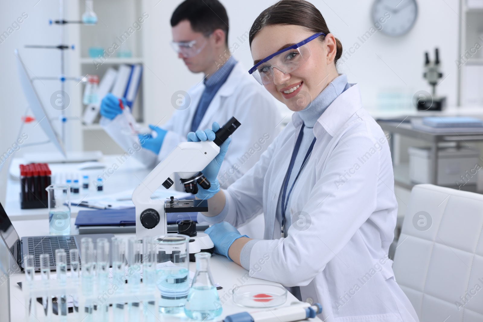 Photo of Scientists working with samples in laboratory. Medical research