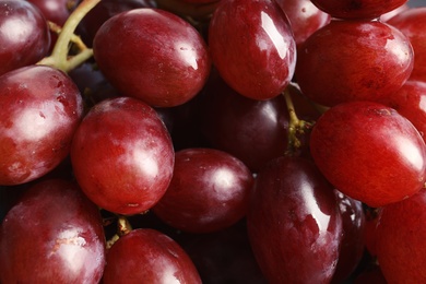 Bunch of red fresh ripe juicy grapes as background. Closeup view