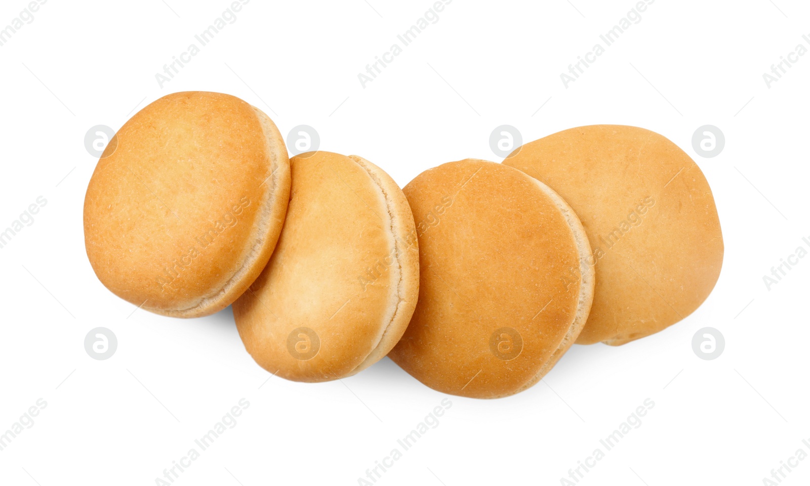 Photo of Fresh hamburger buns isolated on white, top view