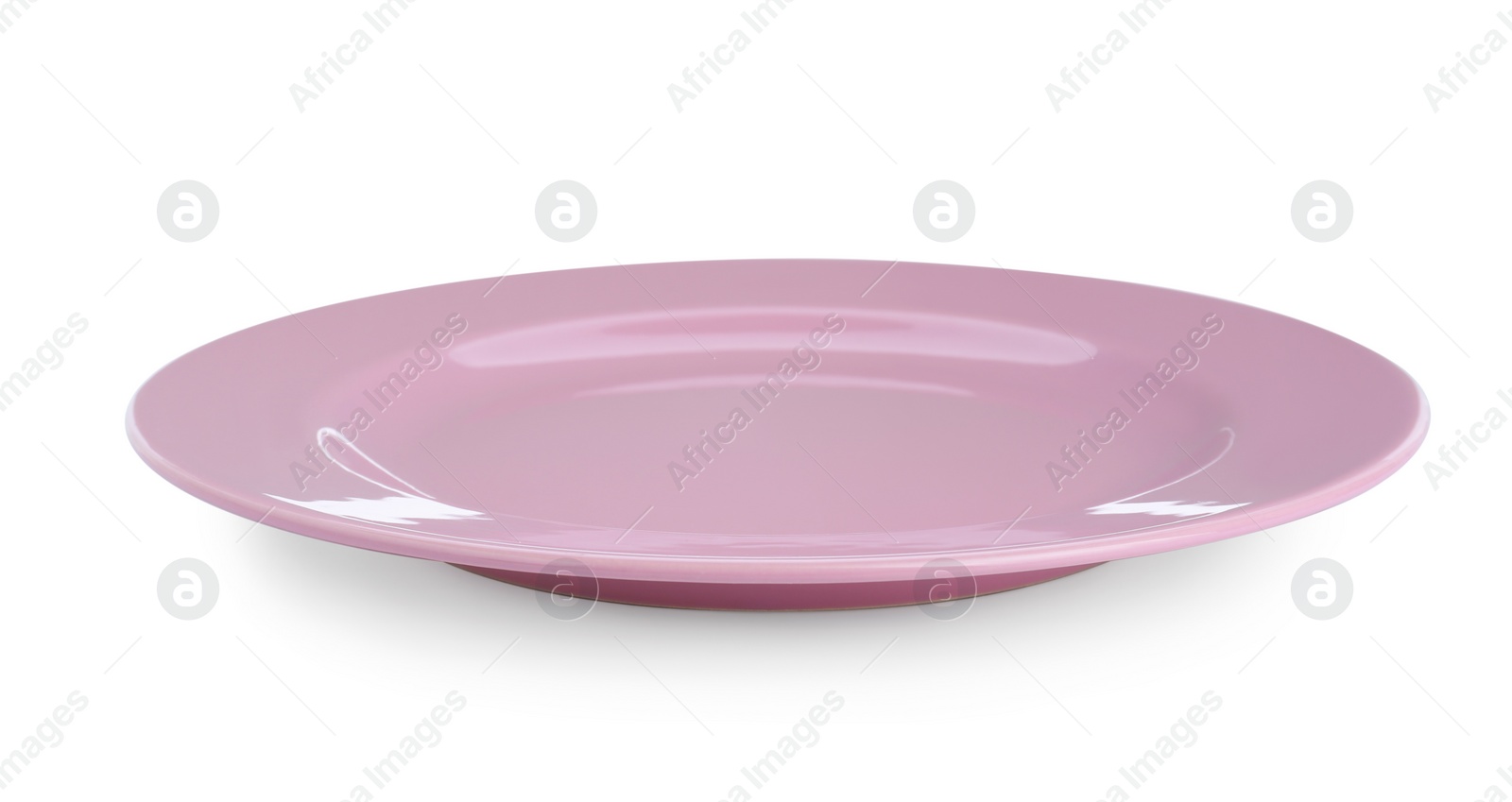 Photo of Empty pale pink ceramic plate isolated on white