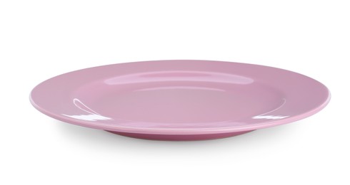 Empty pale pink ceramic plate isolated on white