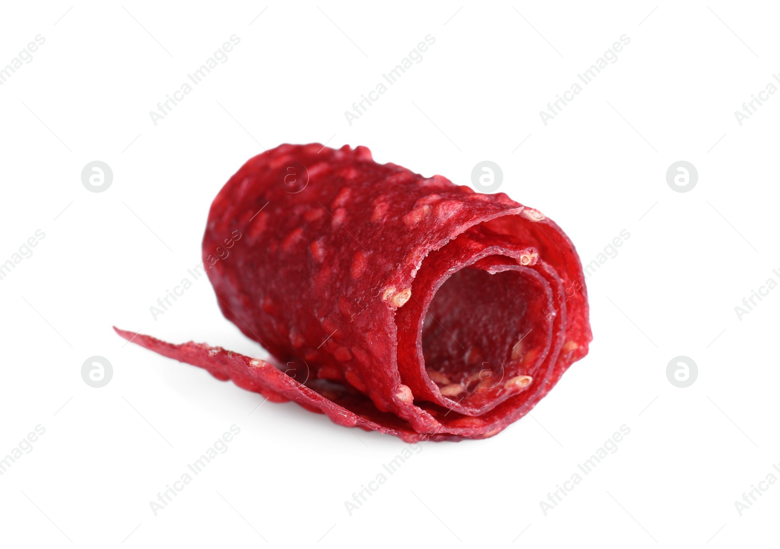 Photo of Delicious fruit leather roll isolated on white