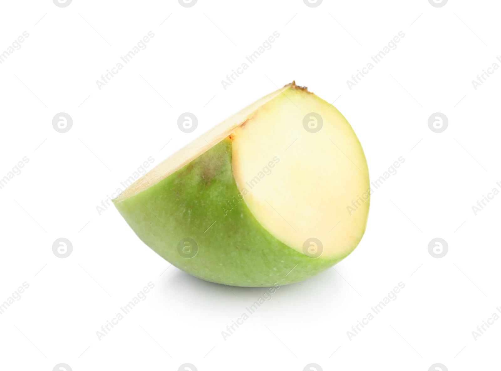 Photo of Piece of fresh green apple on white background