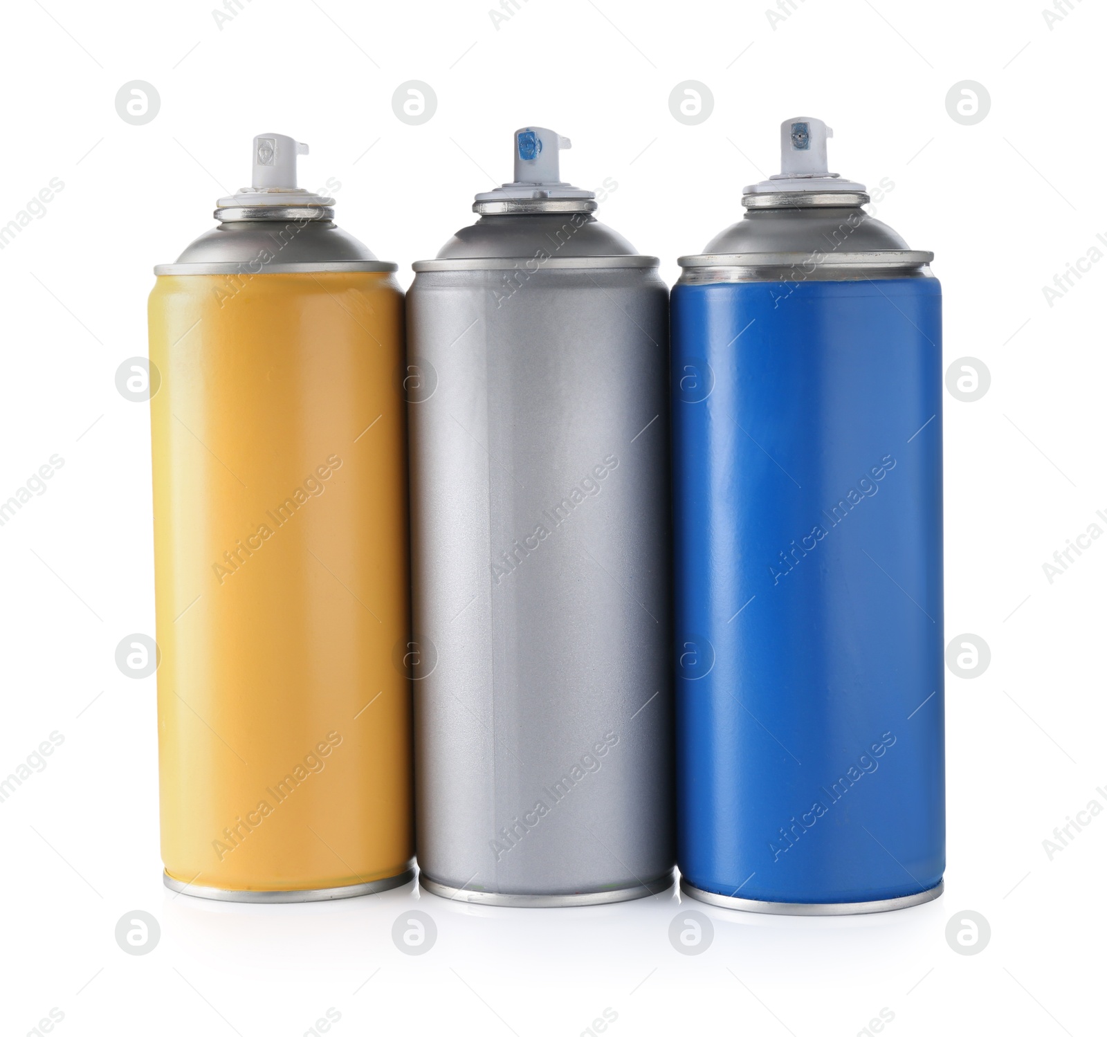 Photo of Many spray paint cans isolated on white