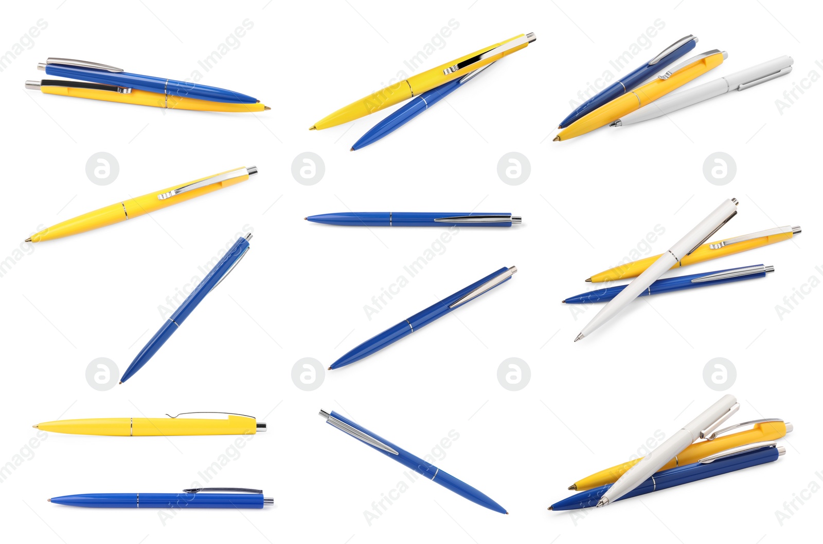 Image of Collage with colorful pens on white background