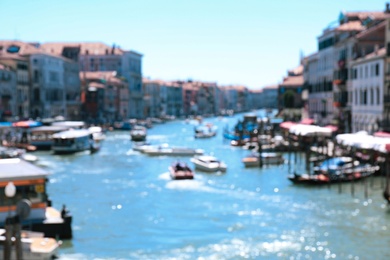 VENICE, ITALY - JUNE 13, 2019: Blurred view of Grand Canal