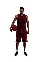 Silhouette of basketball player with ball on white background