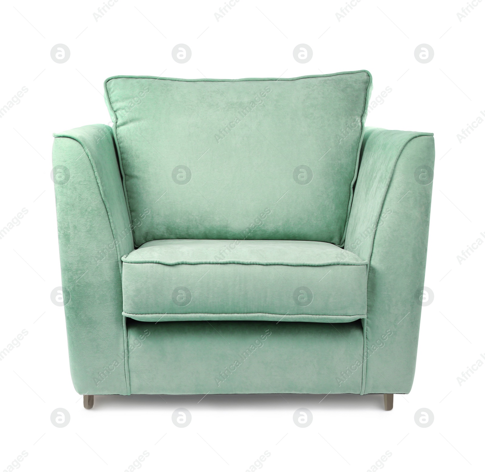 Image of One comfortable celadon color armchair isolated on white