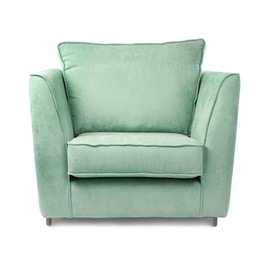 One comfortable celadon color armchair isolated on white