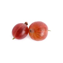 Photo of Two fresh ripe gooseberries isolated on white, top view